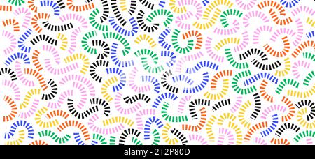 Farbenfrohes Doodle-Muster. Lustiges, lebendiges Muster. Bunte, geschwungene Linien auf weißem Hintergrund. Stock Vektor