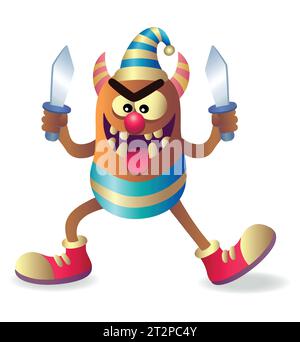 Farbenfrohe Comic-Monster-Figur für Spiele oder Maskottchen-Illustration Stock Vektor