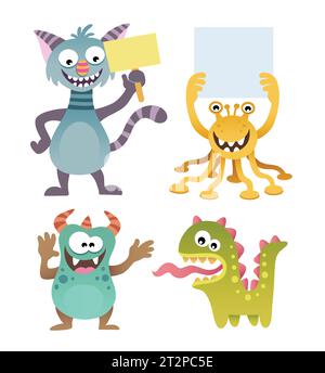 Farbenfrohe Comic-Monster-Figur für Spiele oder Maskottchen-Illustration Stock Vektor