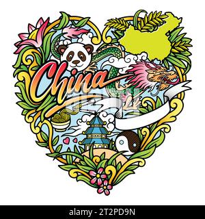 China Abzeichen Doodle Dekoration Design Illustration Stock Vektor