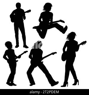Gitarrenspieler, männlich und weiblich, Performance-Silhouette Stock Vektor