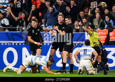 Saint Denis, Frankreich. Oktober 2023. Jordie Barrett aus Neuseeland beim Halbfinalspiel der Rugby-Weltmeisterschaft Frankreich 2023 zwischen Argentinien und Neuseeland im Stade de France am 20. Oktober 2023 in Saint-Denis, Paris am Stadtrand, Frankreich. Foto: Laurent Zabulon/ABACAPRESS.COM Credit: Abaca Press/Alamy Live News Stockfoto