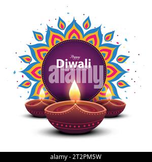 Frohe Diwali Grüße. rangoli Dekoration mit Diya. vektor-Illustration Stock Vektor