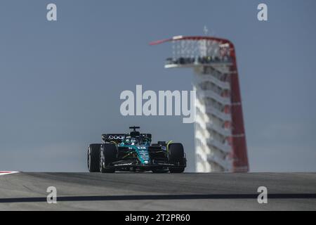 Austin, Texas, USA. Oktober 2023. 18 WALK Lance (CAN), Aston Martin F1 Team AMR23, Action während des Formel 1 Lenovo United States Grand Prix 2023, 18. Runde der Formel 1 Weltmeisterschaft 2023 vom 20. Bis 22. Oktober 2023 auf dem Circuit of the Americas, in Austin, USA Credit: Independent Photo Agency/Alamy Live News Stockfoto