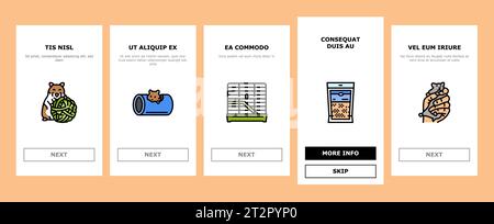 Hamster niedliches Tier Haustier Onboarding Icons Set Vektor Stock Vektor