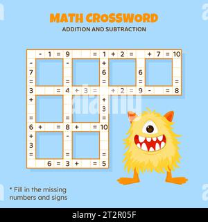 Mathematisches Kreuzworträtsel. Addition und Subtraktion. Stock Vektor