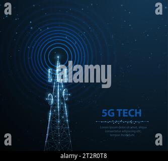 Abstrakter Antennenmast auf blau. 5G-Technologie, Telekommunikationsindustrie Stock Vektor