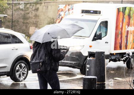 London, Großbritannien. Oktober 2023. Vier Hochwasserwarnungen für London, als Sturm Babet Kapitalguthaben beeinflusst: Sinai Noor/Alamy Live News Stockfoto