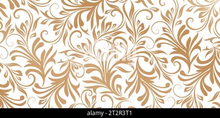 Nahtloses Muster der Vektor-Illustration mit goldenem Blumenschmuck auf weißem Hintergrund für modische moderne Tapete oder Textil, Bucheinbände Stock Vektor