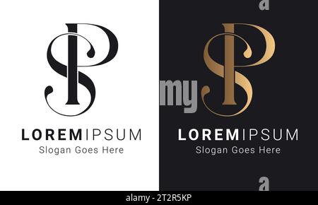 Luxuriöses Initial SP- oder PS-Monogramm-Logo-Design mit Textbuchstaben Stock Vektor