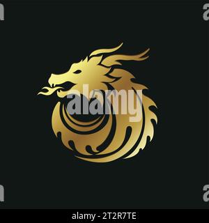 Dragon Logo Design in Gold und Schwarz - für Business-Logo oder Fantasy-Spiel-Anwendung Vektorsymbol Stock Vektor