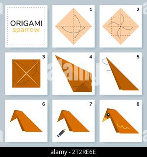 Origami-Tutorial für Kinder. Origami, süßer Vogel. Stock Vektor