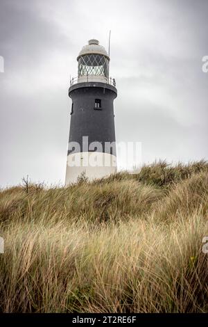 Der viktorianische Leuchtturm am Ende von Spurn Head im East Riding of Yorkshire, Großbritannien Stockfoto