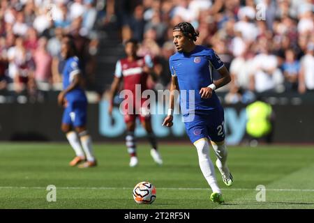 Malo Gusto aus Chelsea - West Ham United gegen Chelsea, Premier League, London Stadium, London, UK - 20. August 2023 nur redaktionelle Verwendung - es gelten Einschränkungen bei DataCo Stockfoto