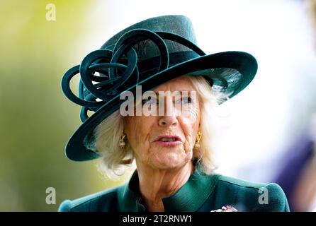 Königin Camilla während des QIPCO British Champions Day auf der Ascot Racecourse, Berkshire. Bilddatum: Samstag, 21. Oktober 2023. Stockfoto