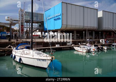 Porto Antico, Hauptstadt der Region Ligurien, Genua, Ligurien, Italien, Genua, Ligurien, Italien, Boote, blauer Himmel, Wasser, Mittelmeer Stockfoto