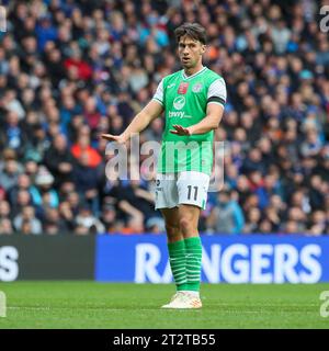 Glasgow, Großbritannien. Oktober 2023. Im ersten Spiel nach der internationalen Pause spielte der Rangers FC Hibernian FC im Ibrox Stadium in Glasgow in einem schottischen Premiership-Fußballspiel. Dies ist ein wichtiges Spiel für die Rangers, denn es ist das erste Spiel mit ihrem neu ernannten Manager PHILLIPE CLEMENT, ihrem 19. Permanenten Manager. Quelle: Findlay/Alamy Live News Stockfoto