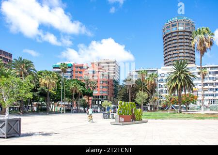 Schild Parque de Santa Catalina (Santa Catalina Park), Las Palmas de Gran Canaria, Gran Canaria, Kanarische Inseln, Spanien Stockfoto