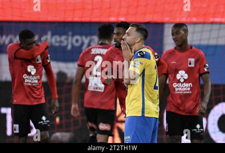 Brüssel, Belgien Oktober 2023. Westerlos Erdon DACI reagiert auf ein Fußballspiel zwischen RWD Molenbeek und KVC Westerlo am Samstag, den 21. Oktober 2023 in Brüssel, am 11. Tag der Saison 2023-2024 der ersten Liga der „Jupiler Pro League“ der belgischen Meisterschaft. BELGA FOTO JOHN THYS Credit: Belga News Agency/Alamy Live News Stockfoto