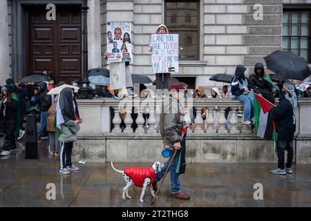 Pro-palästinensische demonstranten marschieren die zweite Woche in Folge nach den Angriffen der Hamas auf Israel am 21. Oktober 2023 in London durch London. Die Met Police hat geschätzt, dass 100.000 an dem Protest durch die Hauptstadt teilgenommen haben, das zweite Massenereignis in einer Woche. Stockfoto