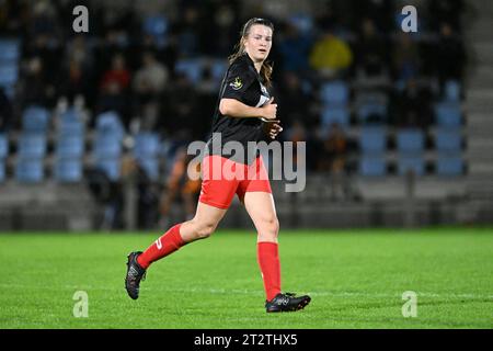 Kontich, Belgien. Oktober 2023. Lies Bongaerts (21) von Woluwe, dargestellt während eines Frauenfußballspiels zwischen KV Mechelen und FC Femina WS Woluwe am siebten Spieltag der Saison 2023 - 2024 der belgischen Lotto Womens Super League, am Samstag, 21. Oktober 2023 in Kontich, Belgien. Quelle: Sportpix/Alamy Live News Stockfoto