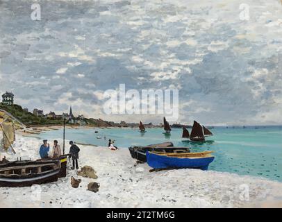 Stilisierte Vektorversion des Strandes in Sainte-Adresse. Oscar-Claude Monet EPS 8 Stock Vektor