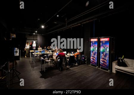 Antwerpen, Belgien. Oktober 2023. Die Abbildung zeigt den Drucksaal während des European Open Tennis ATP Turniers in Antwerpen am Samstag, den 21. Oktober 2023. BELGA FOTO JASPER JACOBS Credit: Belga News Agency/Alamy Live News Stockfoto