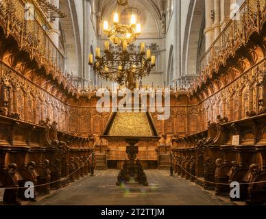 Ciudad Rodrigo, Spanien - 10. Juni 2023: Blick auf den wunderschönen Chor der Kathedrale Santa Maria in Ciudad Rodrigo, Spanien. Stockfoto
