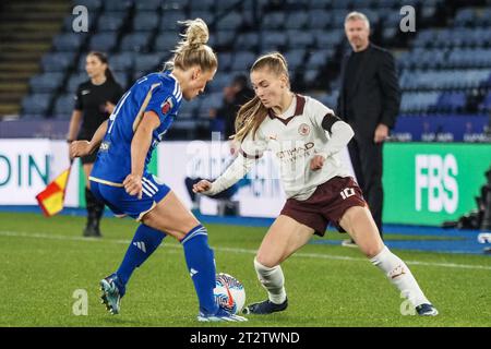 Leicester, Großbritannien. Oktober 2023. Leicester, England, 21. Oktober 2023: Jess Park (16 Manchester City) am Ball während des Spiels der Barclays FA Womens Super League zwischen Leicester City und Manchester City im King Power Stadium in Leicester, England (Natalie Mincher/SPP) Credit: SPP Sport Press Photo. /Alamy Live News Stockfoto