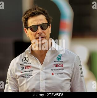 Austin, Texas - 21. Oktober 2023: Toto Wolff, Teamchef des Mercedes-AMG PETRONAS F1 Teams, beim Grand Prix von Lenovo United States auf dem Circuit of the Americas. Quelle: Nick Paruch/Alamy Live News Stockfoto