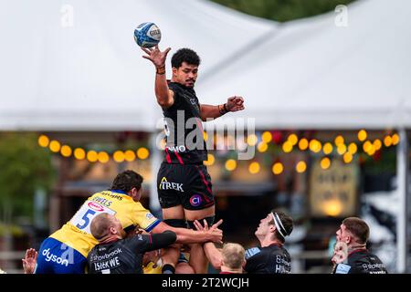 LONDON, VEREINIGTES KÖNIGREICH. Oktober 23. Thoe McFarland of Saracens während Saracens vs Bath Rugby - Gallagher Premiership Rugby R2 im StoneX Stadium am Samstag, 21. Oktober 2023. LONDON ENGLAND. Quelle: Taka G Wu/Alamy Live News Stockfoto