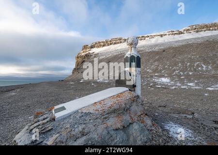 Kanada, Nunavut, Resolute Bay, Erebe Bay, Beechey Island. Historischer Ort, an dem die Franklin-Expedition von 1845 überwinterte. Stockfoto