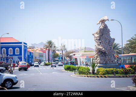 Cabral, Straßenszene die Kap Verde, Kapverden, Barlavento, Terrasse, Wohnhäuser, Häuser, außerhalb der Kapverdischen Inseln, Insel, Sao Vicente, Verstand Stockfoto