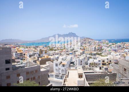 Blick auf den Haupthafen von Mindelo auf der Insel Sao Vicente, Kapverdische Inseln Stockfoto