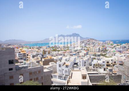 Blick auf den Haupthafen von Mindelo auf der Insel Sao Vicente, Kapverdische Inseln Stockfoto