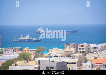 Blick auf den Haupthafen von Mindelo auf der Insel Sao Vicente, Kapverdische Inseln Stockfoto