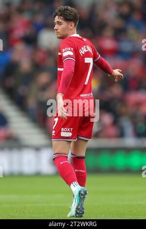 Middlesbrough, Großbritannien. Oktober 2023. Hayden Hackney #7 von Middlesbrough während des Sky Bet Championship Matches Middlesbrough gegen Birmingham City im Riverside Stadium, Middlesbrough, Großbritannien, 21. Oktober 2023 (Foto: Gareth Evans/News Images) in Middlesbrough, Großbritannien am 21. Oktober 2023. (Foto: Gareth Evans/News Images/SIPA USA) Credit: SIPA USA/Alamy Live News Stockfoto