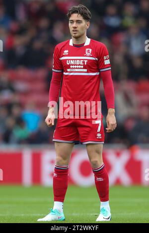 Middlesbrough, Großbritannien. Oktober 2023. Hayden Hackney #7 von Middlesbrough während des Sky Bet Championship Matches Middlesbrough gegen Birmingham City im Riverside Stadium, Middlesbrough, Großbritannien, 21. Oktober 2023 (Foto: Gareth Evans/News Images) in Middlesbrough, Großbritannien am 21. Oktober 2023. (Foto: Gareth Evans/News Images/SIPA USA) Credit: SIPA USA/Alamy Live News Stockfoto