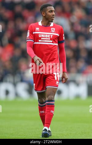 Middlesbrough, Großbritannien. Oktober 2023. Isaiah Jones #11 von Middlesbrough während des Sky Bet Championship Matches Middlesbrough gegen Birmingham City im Riverside Stadium, Middlesbrough, Großbritannien, 21. Oktober 2023 (Foto: Gareth Evans/News Images) in Middlesbrough, Großbritannien am 21. Oktober 2023. (Foto: Gareth Evans/News Images/SIPA USA) Credit: SIPA USA/Alamy Live News Stockfoto
