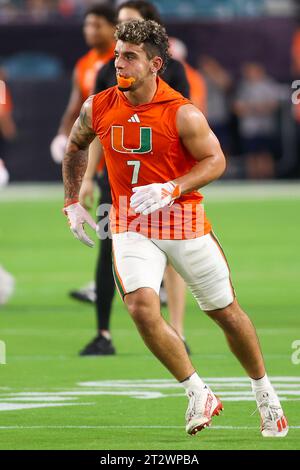 Canes WR Xavier Restrepo - Miami Gardens, Florida, USA. 21. Oktober 2023. Miami Hurricanes / Clemson - NCAA, Miami Gardens, Florida, USA. Februar 2023. Quelle: CHRIS ARJOON/Alamy Live News Stockfoto