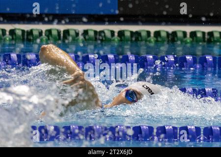 Budapest. Oktober 2023. Siobhan Bernadette Haughey aus Hongkong tritt am 21. Oktober 2023 beim 200 m Freistil-Finale der Frauen bei der World Aquatics Swimming World Cup 2023 in Budapest an. Quelle: Attila Volgyi/Xinhua/Alamy Live News Stockfoto