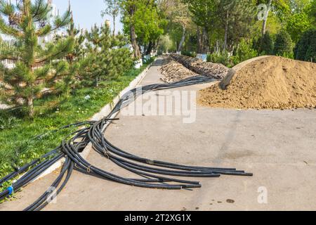 Unterirdische Verdrahtung für die Kommunikation Stockfoto