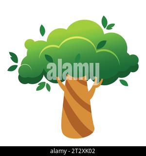 Der Baum ist mit Grün bedeckt. Sommerbaum Illustration im Zeichentrickstil isoliert auf weißem Hintergrund. Stock Vektor
