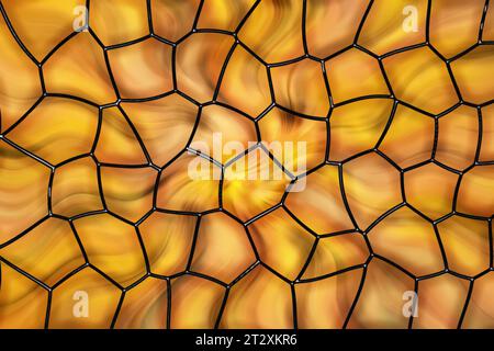 Mosaikplatte in gelb-orangen Farben mit verschwommenem Muster. Abstrakter Hintergrund. Stockfoto