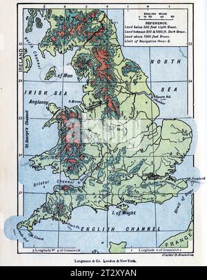 Landkarte von England um 1910 aus einem Lehrbuch für die Geographie der Schule Stockfoto