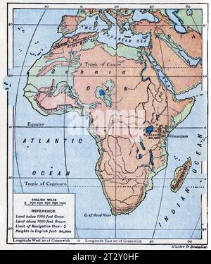 Karte von Afrika um 1910 aus einem Lehrbuch für die Geographie der Schule Stockfoto