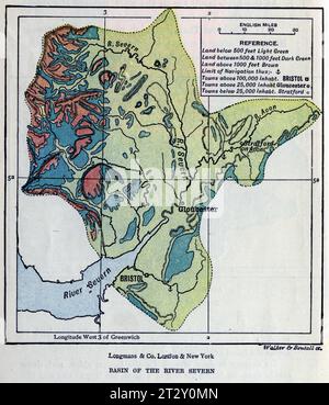 Karte des Einzugsgebietes des Severne um 1910 aus einem Lehrbuch für die Geographie der Schule Stockfoto