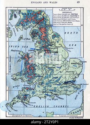 Landkarte von England um 1910 aus einem Lehrbuch für die Geographie der Schule Stockfoto