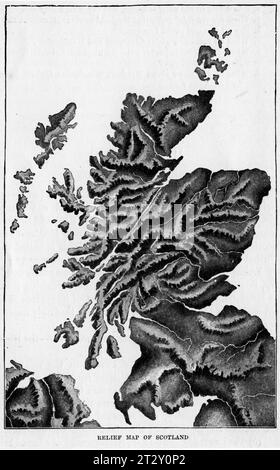 Reliefkarte von Schottland um 1910 aus einem Lehrbuch für die Geographie der Schule Stockfoto