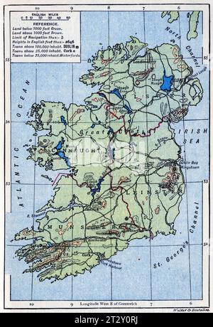 Landkarte von Irland um 1910 aus einem Lehrbuch für die Geographie der Schule Stockfoto